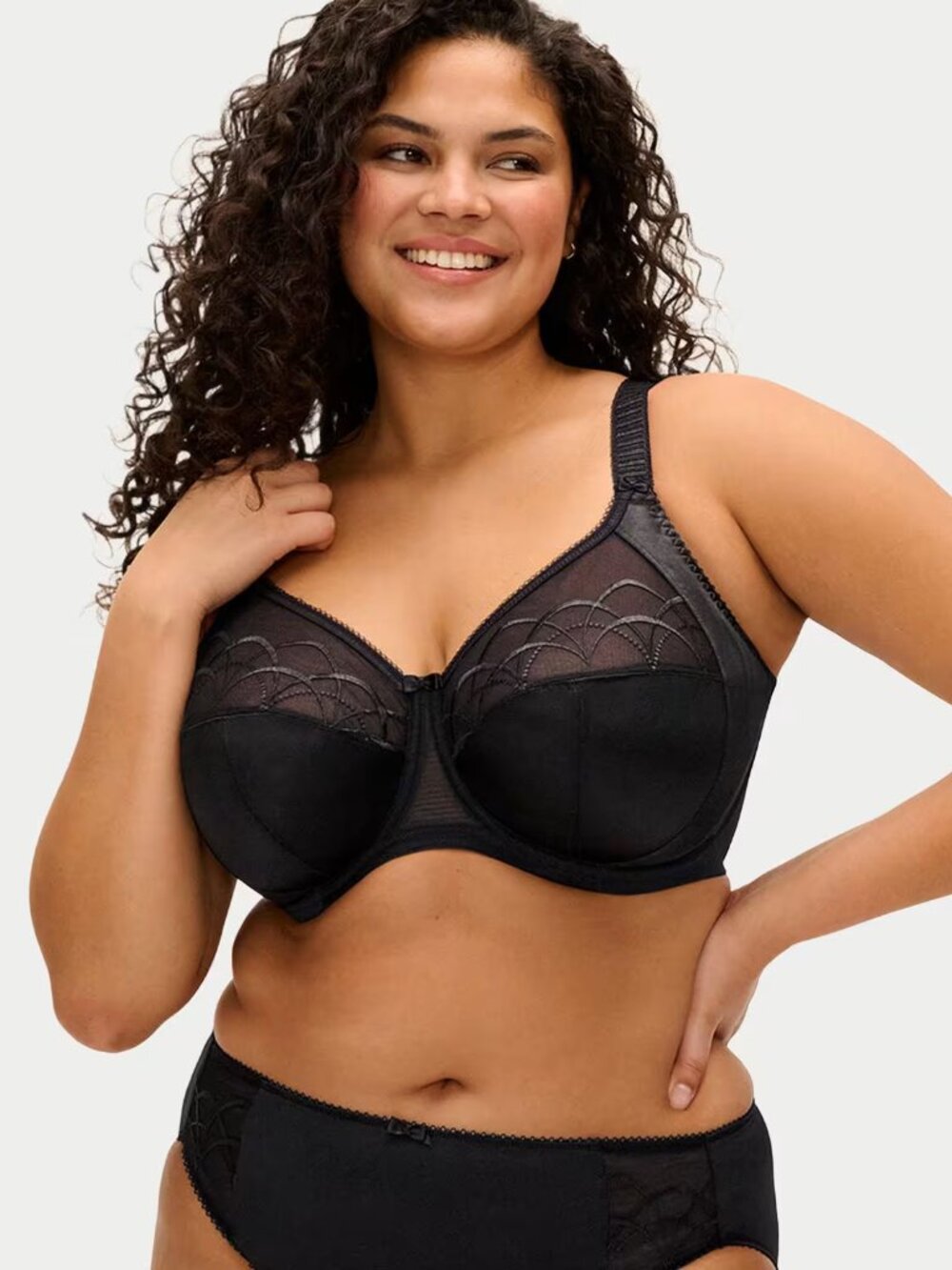 Elomi Women Bra 44G Black Floral EL8030BLK Balconette Underwired Lace